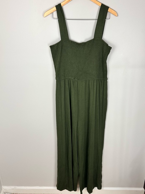 Olive Square Neck Smocked Bodice Wide Leg Jumpsuit XL NWT Vacation Travel Boho - Picture 10 of 11